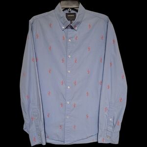 Bonobos Long Sleeve Button Front Shirt Blue Pink Cactus Slim Fit Medium
